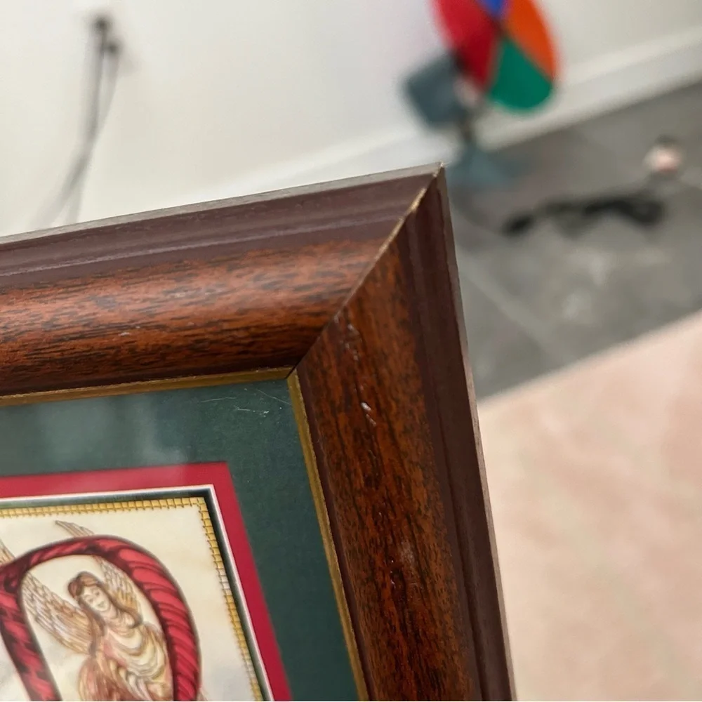 NOEL Art Print Christmas Decor Nativity‎ & Angel in BROWN & GOLD FRAME